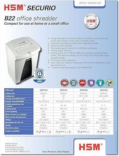 Miniatura 2 de HSM SECURIO B22c, trituradora de 12-14 hojas, corte transversal, capacidad de 8.7 galones