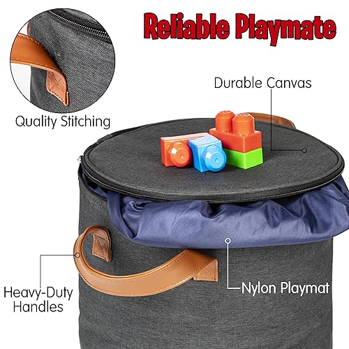 Miniatura 6 de Cesta de almacenamiento de juguetes y tapete de juego, tapete de almacenamiento grande para mantas de juguetes con cremalleras, contenedor de