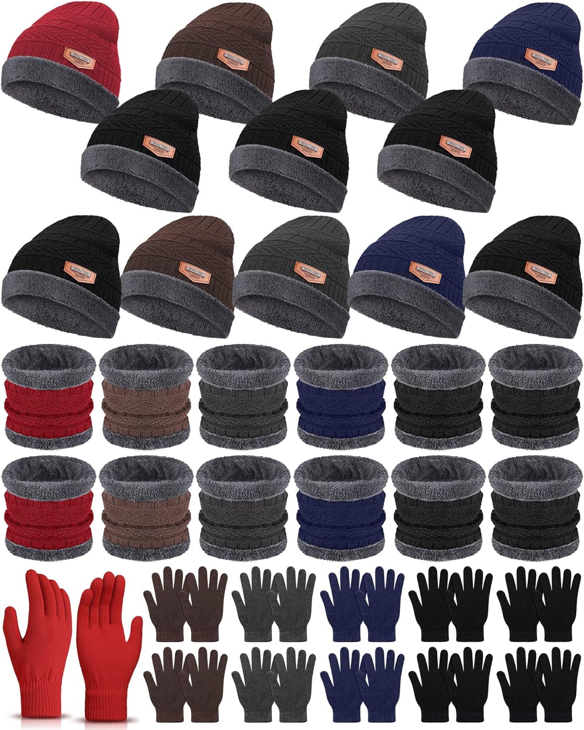 36 Pieces Winter Beanies Neck Warmer Gloves Sets Bulk Knit Skull Cap for Men Women Unisex Adults Homeless