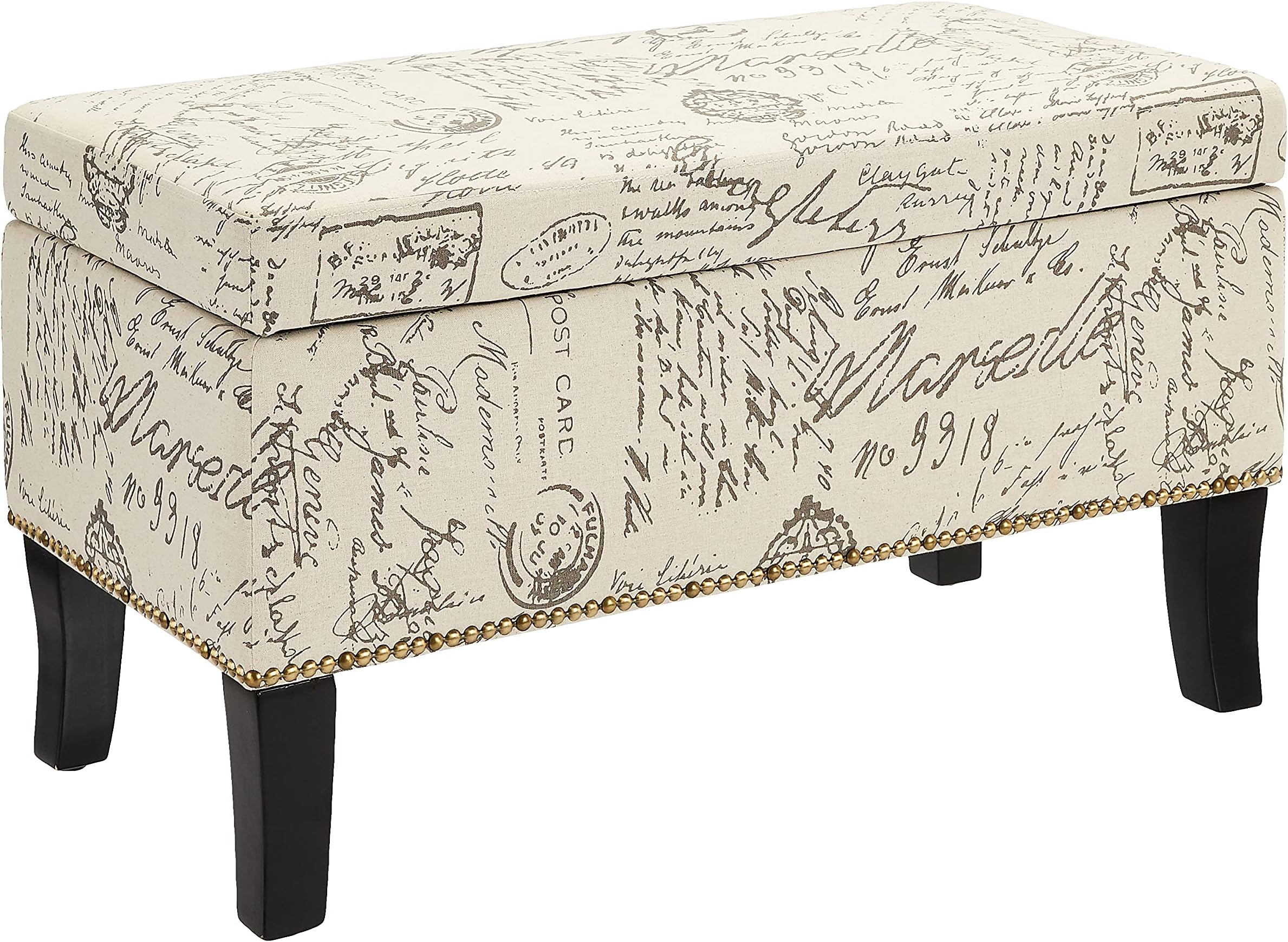 FIRST HILL FHW Dream Lift-Top Storage Ottoman Bench with Fabric Upholstery,Brown Script