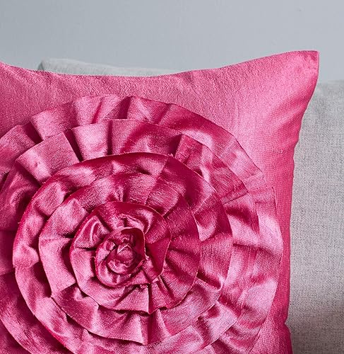 Miniatura 3 de The White Petals Funda de almohada rosa intenso para sofá (flor 3D, 16 x 16 pulgadas, paquete de 1)