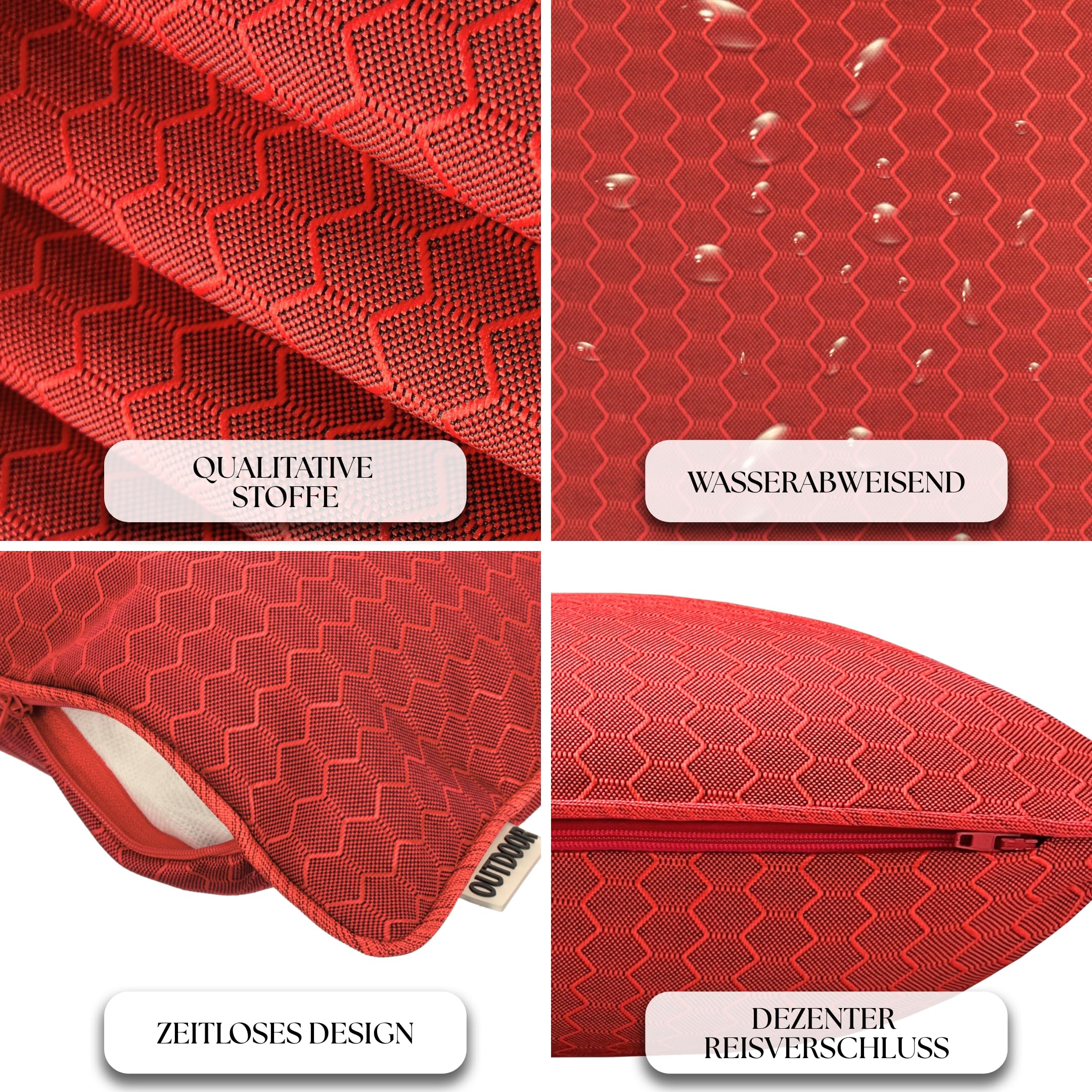 Brandsseller Set di 4 Cuscini da Esterno 45x45 cm – Cuscini Decorativi con Bordino e Struttura a Nido d'ape – Idrorepellenti e Antimacchia per Giardino, Balcone, Terrazza e Divano - Rosso