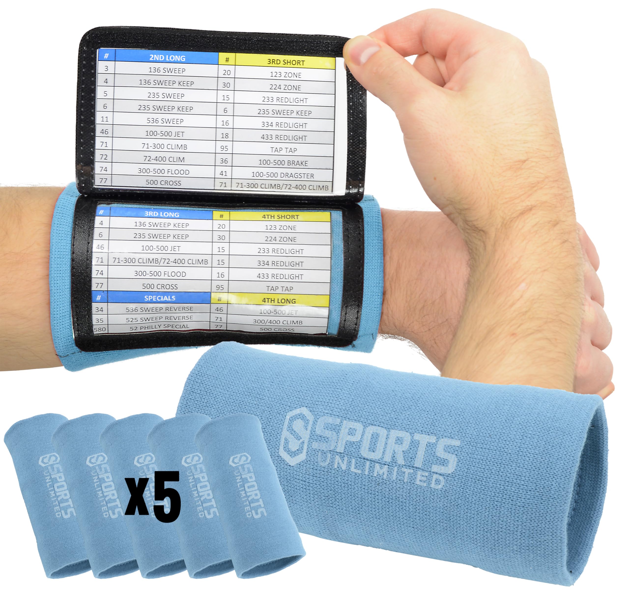 Sports Unlimited Adult Triple Wrist Coach, Football Wristbands for Plays, Baseball Wristbands, QB Arm Bands