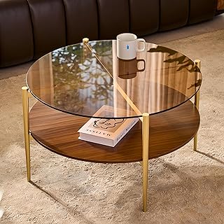 Shrine Round Glass Coffee Table, Mid-Century Modern Design, D30 x H17 in...