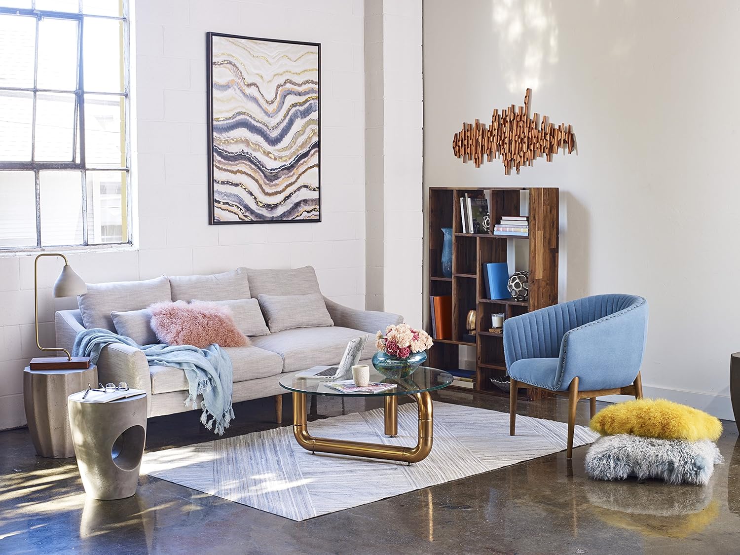 Moe's Home Collection Lamb Rectangle Fur Throw Pillow, Pink