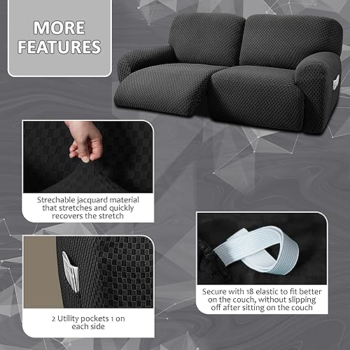 Miniatura 3 de ULTICOR Sofá reclinable extra ancho de 75 a 100 pulgadas, funda de sofá reclinable de 2 plazas, funda de sofá reclinable extra ancha, tela jacquard