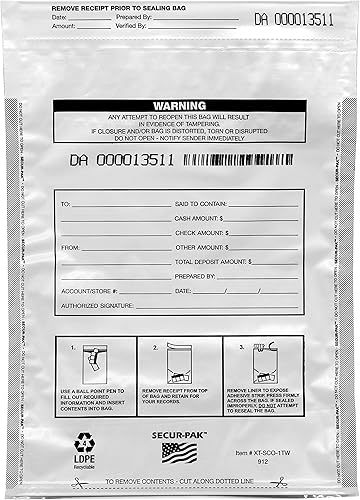 hBARSCI - Bolsas de depósito con bolsillo – Paquete de 100 – Premium Nivel 4 Seguridad a prueba de manipulaciones, Bolsas de seguridad blancas –
