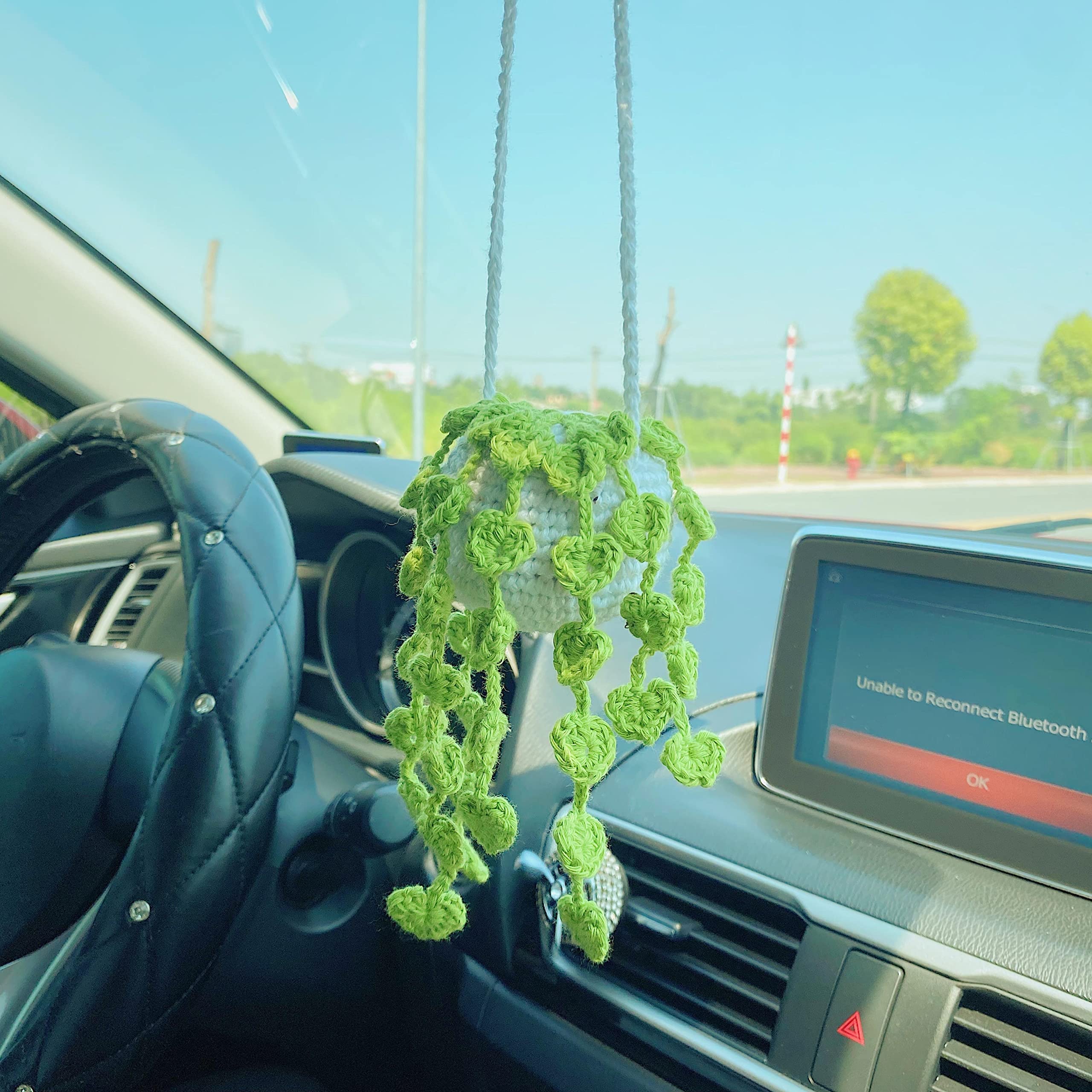 TAPHOA Crochet Plant Car Charm – Handmade Boho Hanging Decor For Rear View Mirror Or Room (Heart Leaves) - View #13
