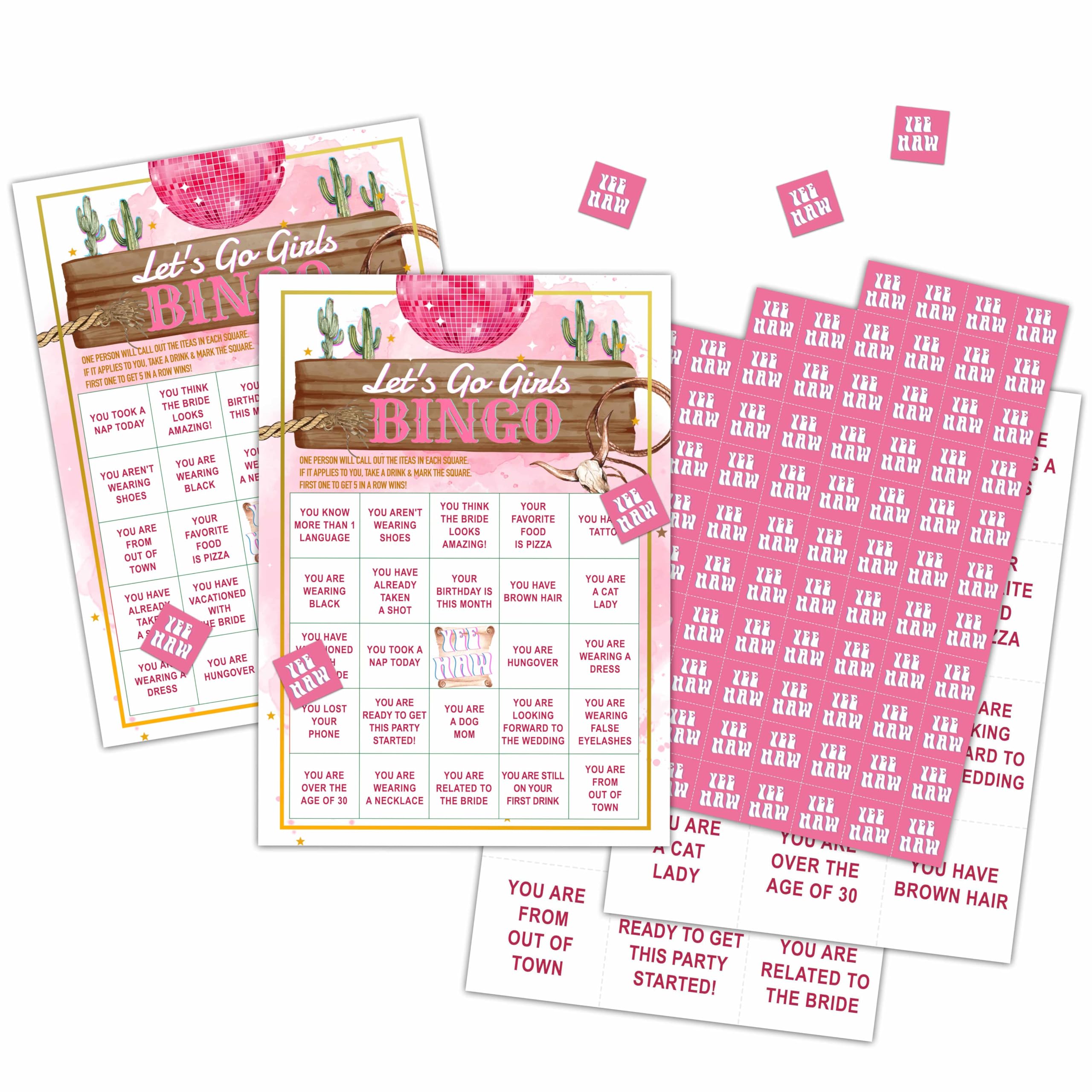 Chuxvon Cowgirl Bingo Cards, Western Cowgirl Theme Game for 24 Players, Bingo Activities for Adult, Pink Disco Bachelorette Party Favors Supplies