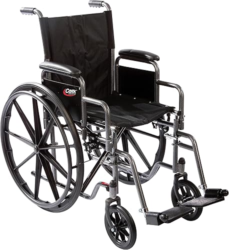 Carex Silla de ruedas con asiento acolchado grande de 18 pulgadas, silla de ruedas con reposapiés abatibles ajustables y extraíbles, silla plegable