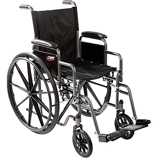 Carex Wheelchair with Large 18” Padded Seat - Wheel Chair with Adjustable and Removable Swing-Away Footrests - Folding Chair for Compact Storage, 250lb Capacity, Black