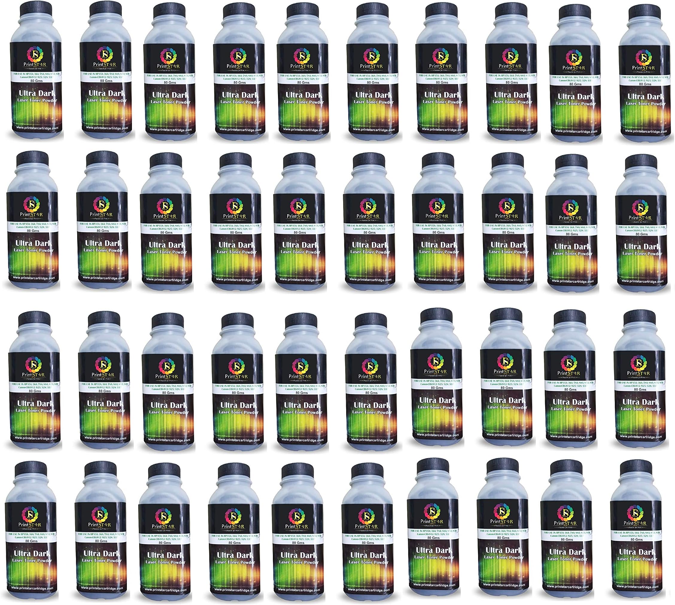 Print Star Ultra Dark Toner Powder for Use in Hp 88A. 78A, 36A, 83A, 35A, 85A Canon 925,328,326,337 Toner Cartrodge Pack of 40 (80GM)