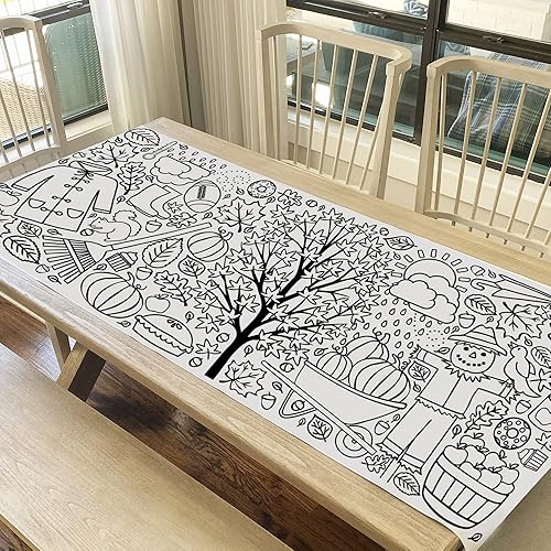 Miniatura 2 de Tiny Expressions Póster de otoño para colorear para niños - Enrollado, sin arrugas 76 cm x 183 cm Paño de mesa gigante para colorear para niños -