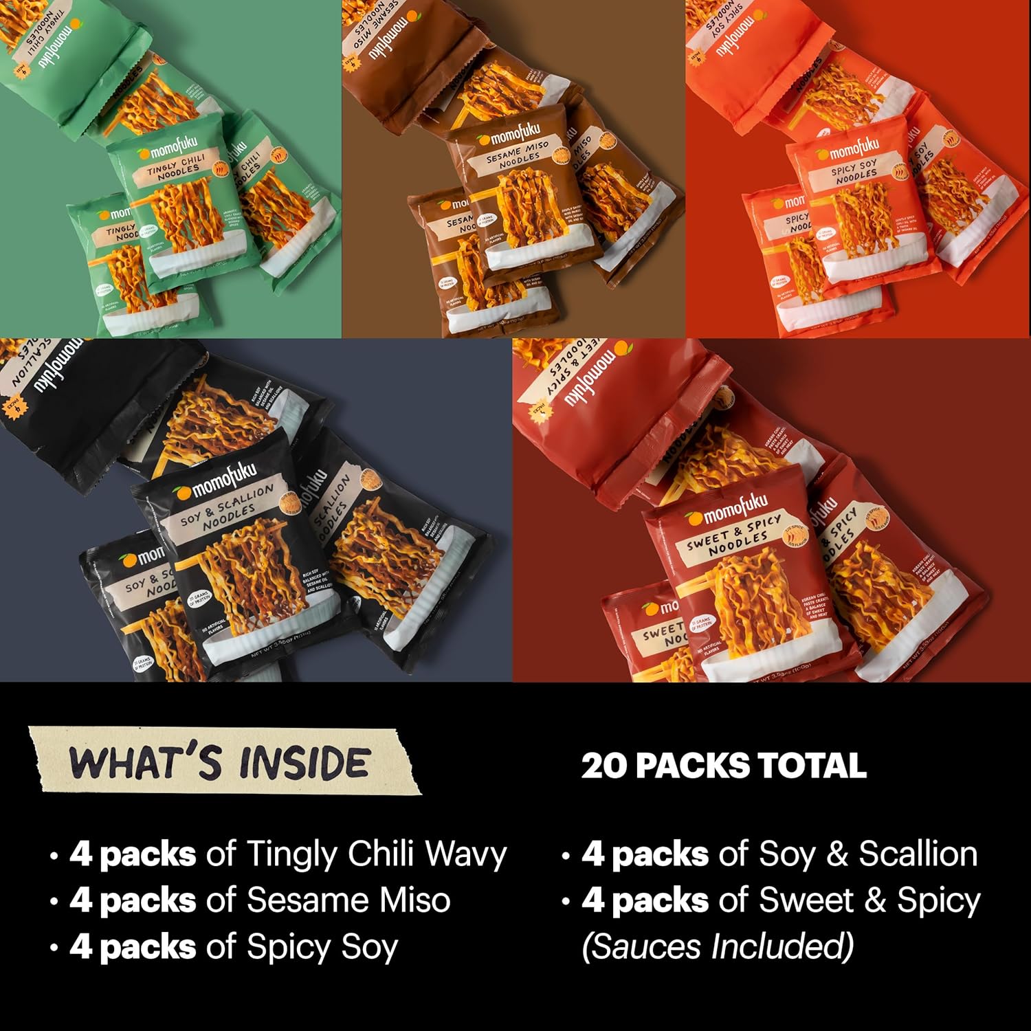 Momofuku Ramen Noodle Variety Pack by David Chang, 20 Meals, Air-Dried Never Fried Instant Noodles with up to 12g of Plant Based Protein - Image 3