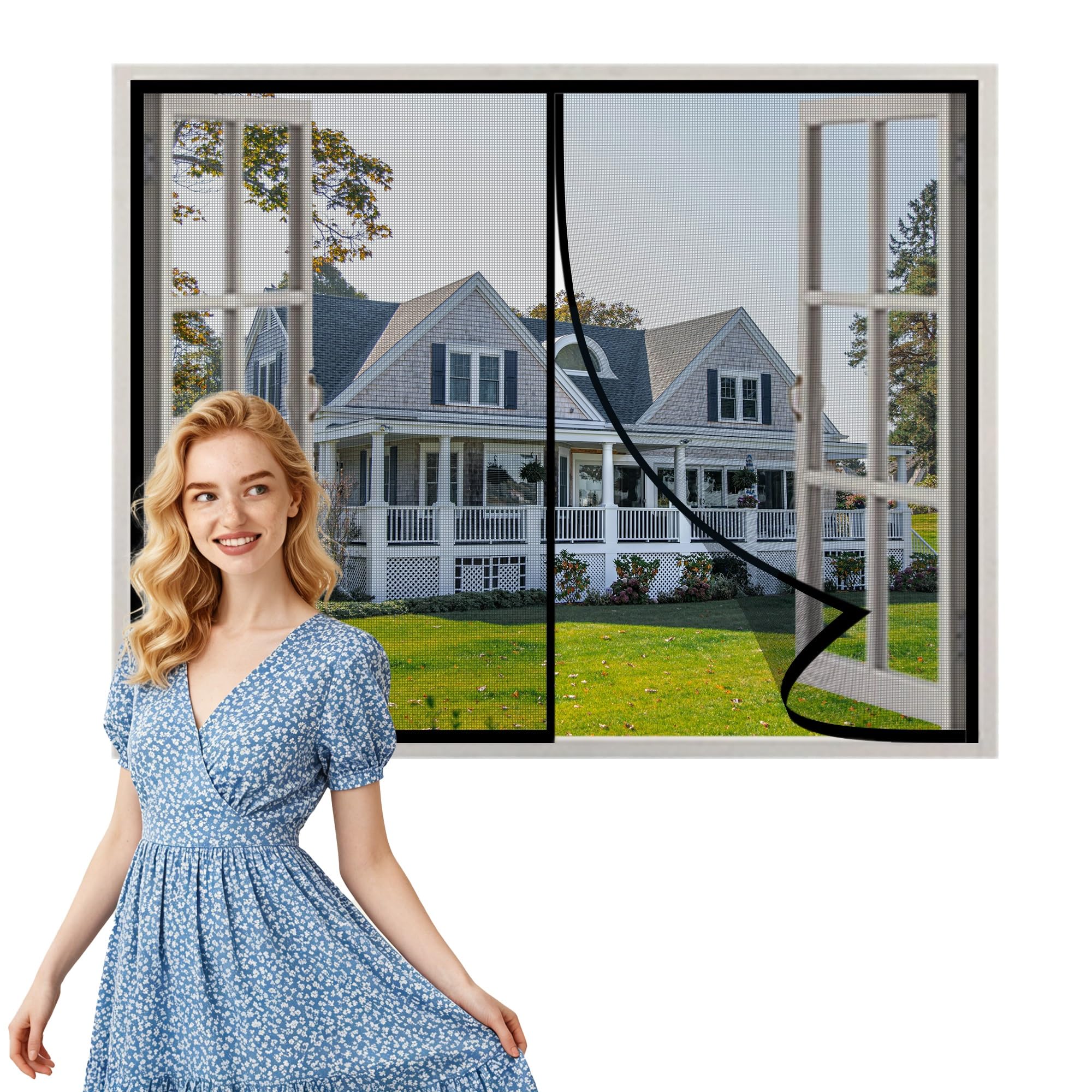 Wyrht Black Mosquito Net For Windows 175X200cm Heavy Duty Bug Mesh Curtain Hands Free Patio Screen Window Self Closing Hanging Removable Washable Foldable Pet Friendly