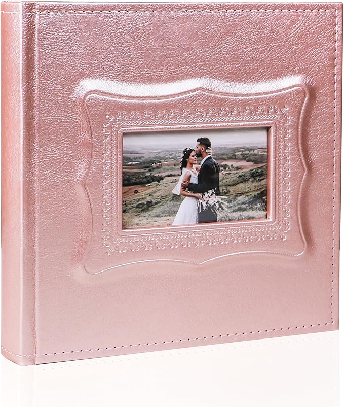 Holoary Photo Album 4x6, 200 Photos PU Leather Vintage Picture Album for Family Wedding Anniversary Baby Vacation (Rose Gold Color)
