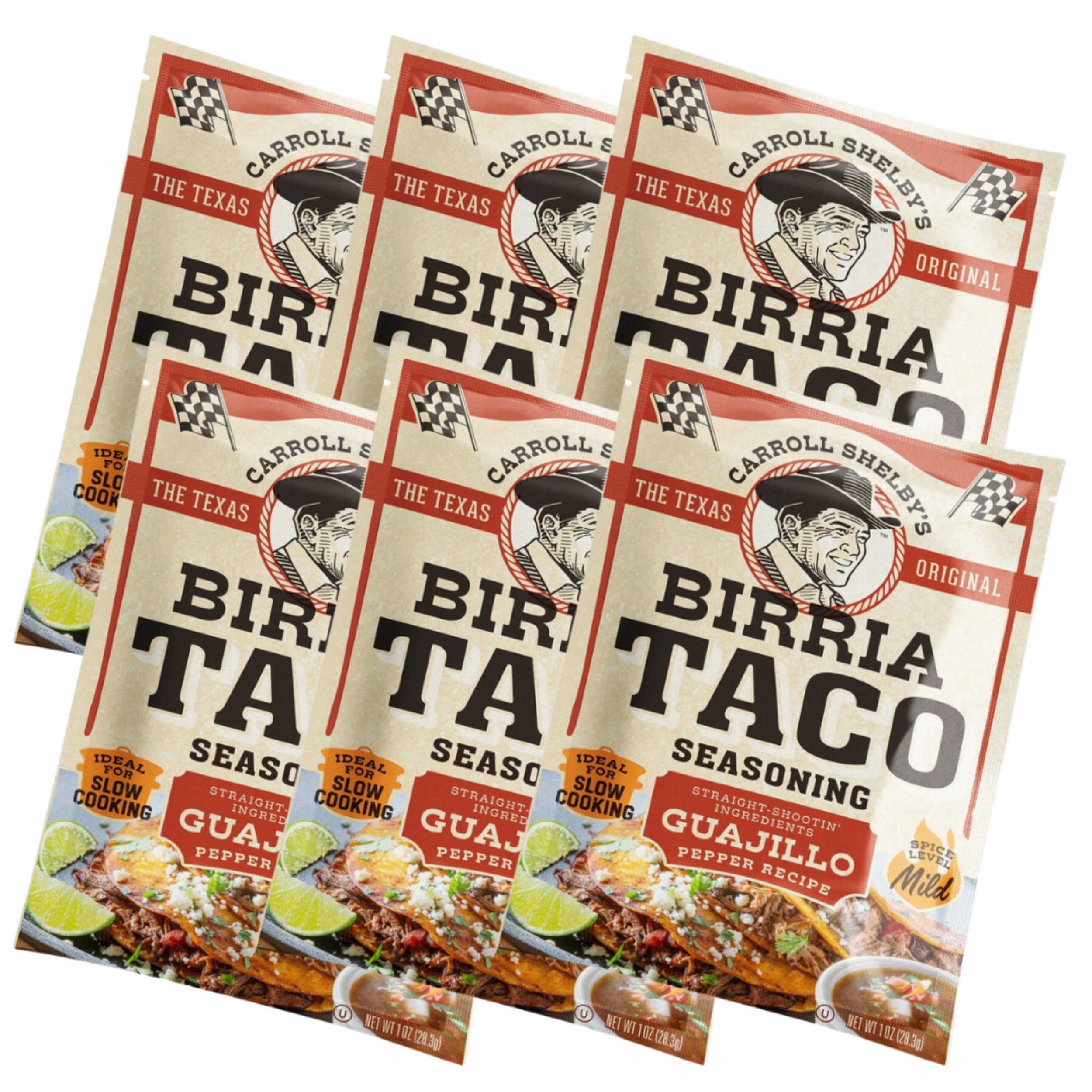 Carroll Shelby's Original Texas Brand Authentic Birria Taco Seasoning – Savory and Spicy Flavors for Tacos and Meats (Pack of 6)