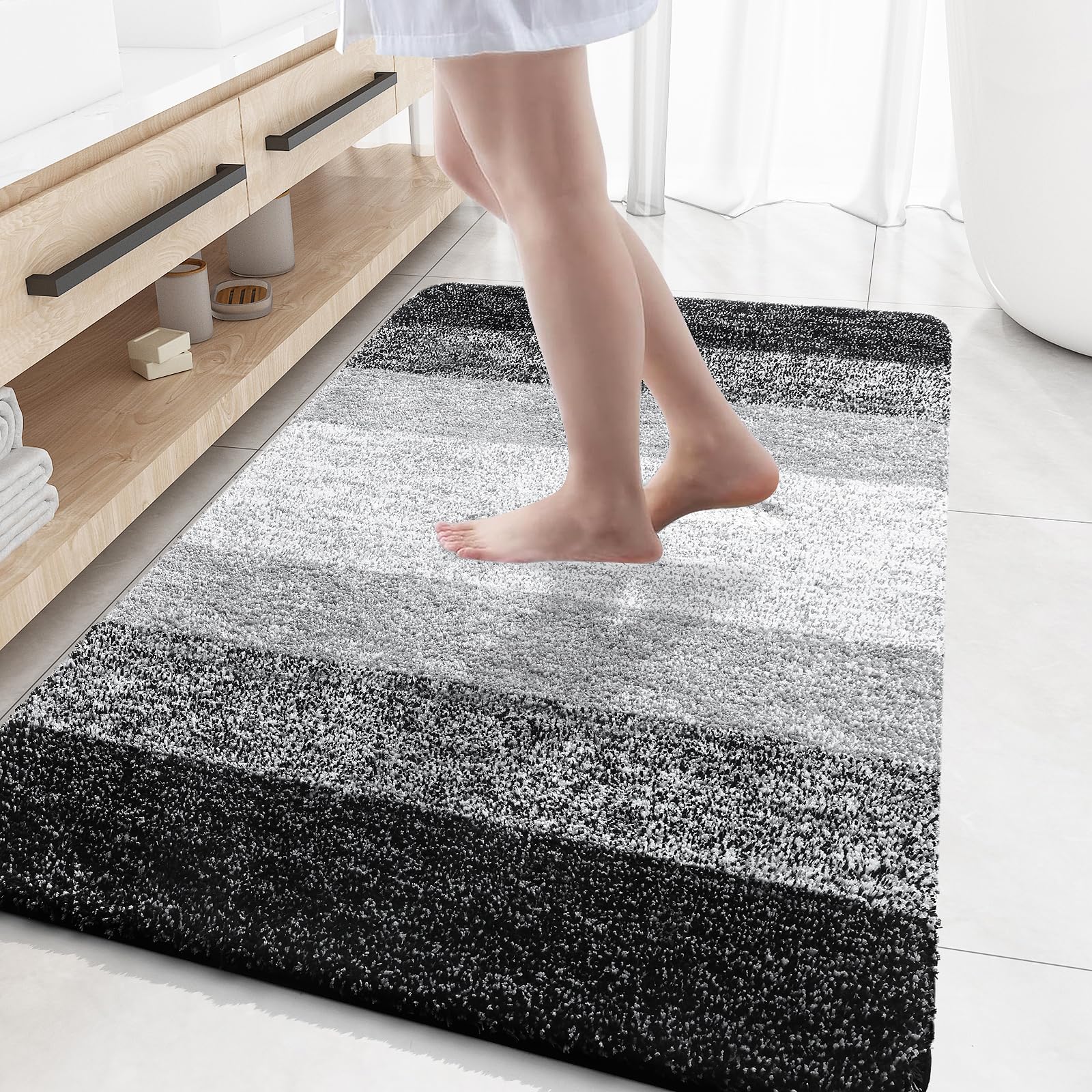OLANLY Large Bathroom Rugs 59x35, Extra Soft Absorbent Microfiber Bath Rugs | Black, Non-Slip Quick-Drying Rubber Backing, Washable Plush Bath Mat for Floor, Tub and Shower, Home Decor Accessories