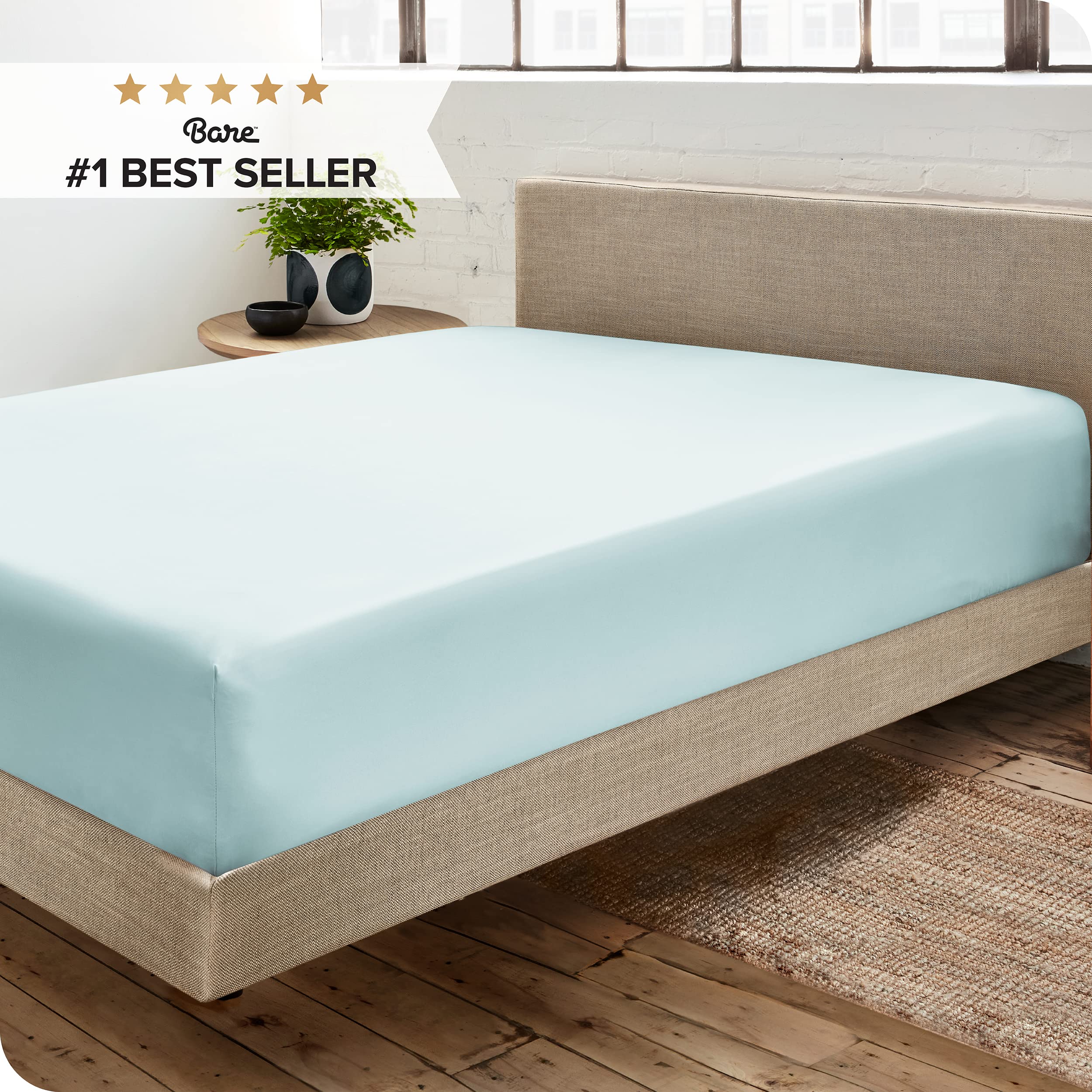 Lenzuolo sotto con angoli Bare Home - Microfibra Premium 1800 - Ultra morbido senza pieghe - Tasca profonda (180 x 200, Blu Azzurro)
