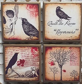 Quoth the Raven Nevermore Edgar Allen Poe inspired coasters with gold trim
