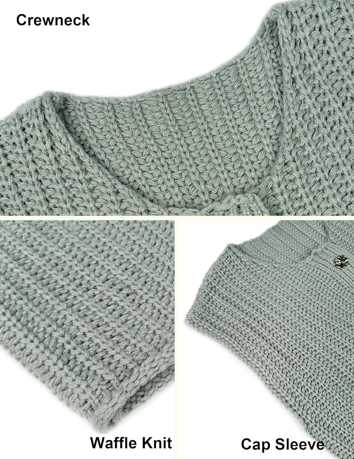 Women's Oversized Cute Cap Sleeve Sweater Vest Fall 2024 Lightweight Crochet Waffle Chunky Knit Button Cardigan Top - Image 6