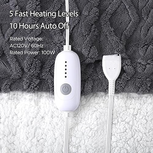 Miniatura 3 de Manta térmica eléctrica de 72 x 84 pulgadas, lavable a máquina, suave poliéster y terciopelo de algodón, tamaño matrimonial, 10 horas de apagado