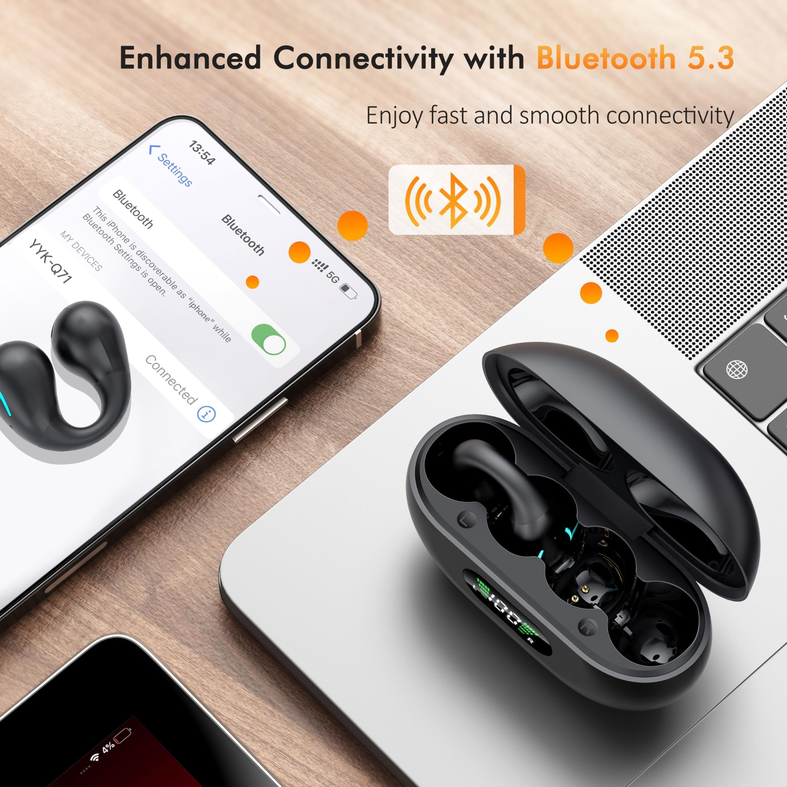 Paekole Ultra Open Ear Earbuds – Clip On Bone Conduction Headphones, Super Comfort Ear Buds for All Day Wearing, Lightweight Bluetooth Earbuds with Digital Charging Case Fit Running Workout — view 4