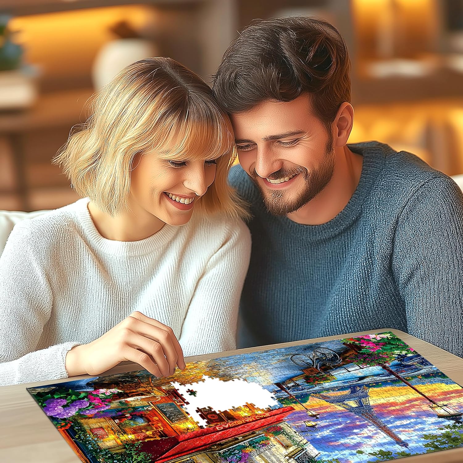 1000 Pieces Paris Twilight Jigsaw Puzzle for Adults - Stress Relief & Family Bonding Game, Scenic Eiffel Tower & Seine River Art, 27.56x19.69 Inches Home Decor