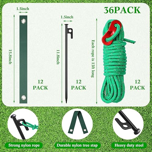 Miniatura 2 de Sintuff Juego de 36 estacas de árbol resistentes con estaca y soporte para enderezamiento de anclaje de árbol inclinado joven, correas de soporte de