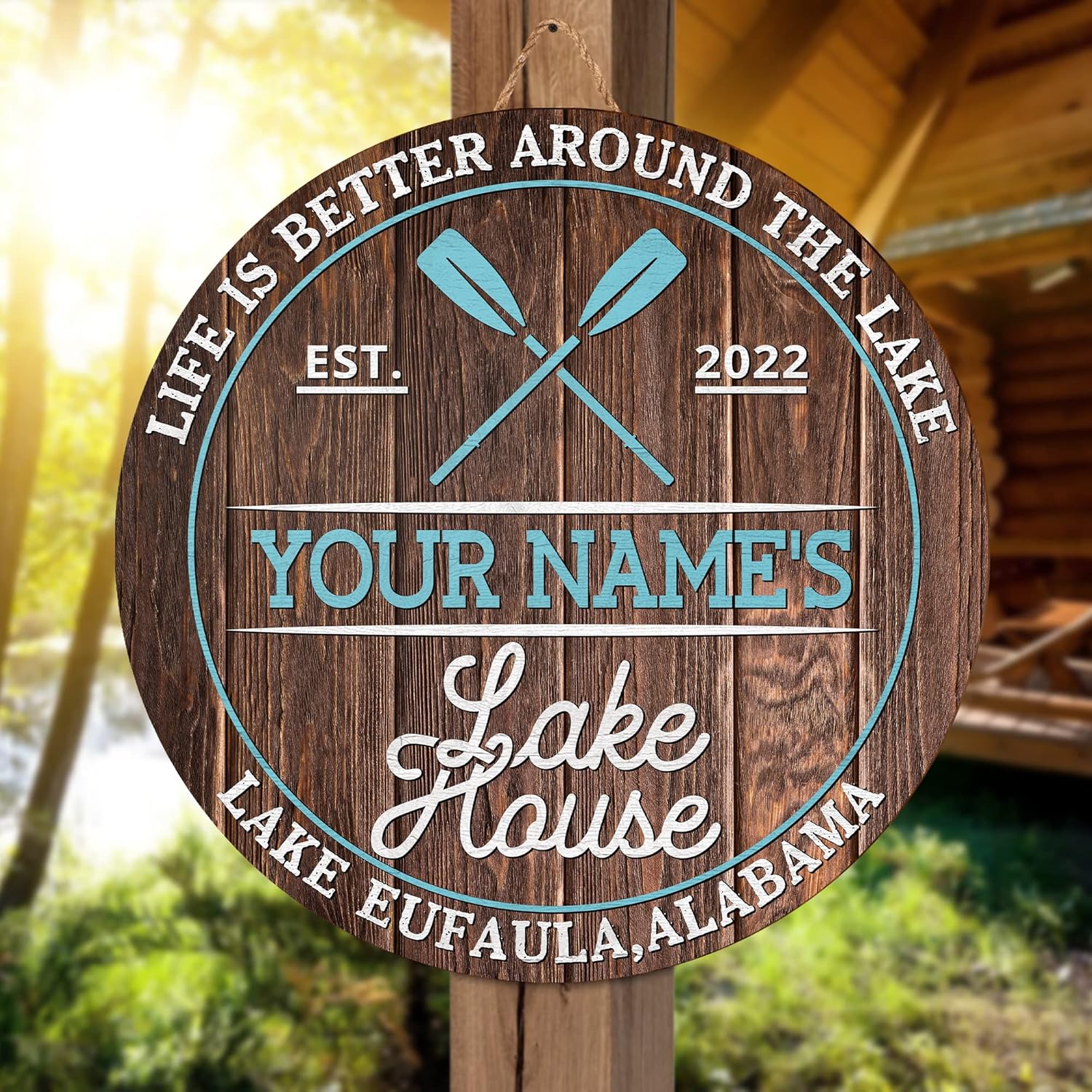 V VIBEPY Personalized Lake House Signs, Life Is Better When Spent With Family And Friends Signs 12x12",18x18" Printed Sign, Welcome Signs, Lake House Signs, Outdoor Sign, Yard Sign, Summer Sign, Housewarming Gift (CSWS-ENNG-39455001)