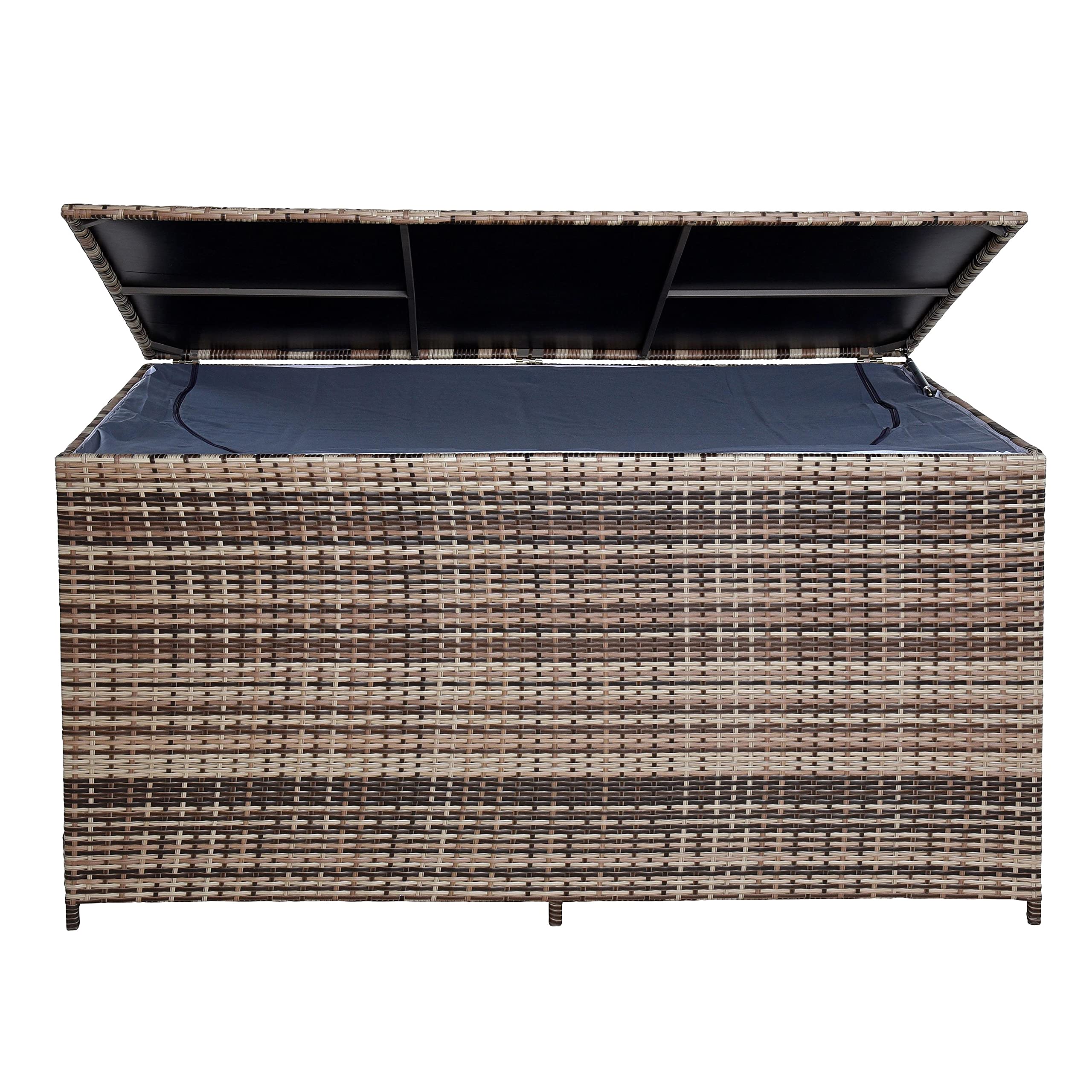 ESTEXO Polyrattan Auflagenbox XXL Kissenbox 870 Liter Gartenbox Gartentruhe Aufbewahrungsbox (Beige-Braun)