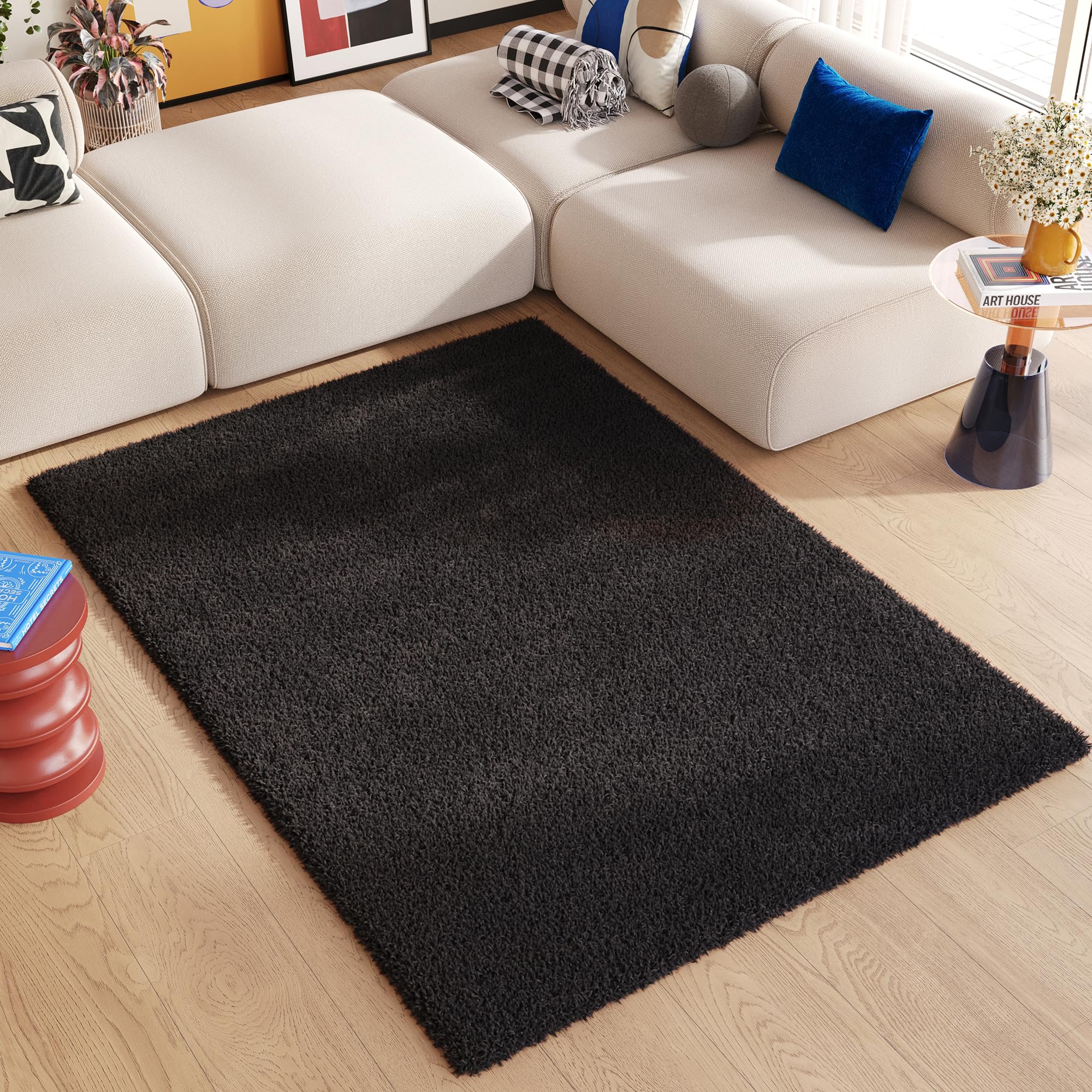 Tapiso Essence dywan Shaggy, wysokie runo, czarny, jednokolorowy, miękki, nowoczesny, prostokątny, do salonu, sypialni, Ökotex 240 x 330 cm
