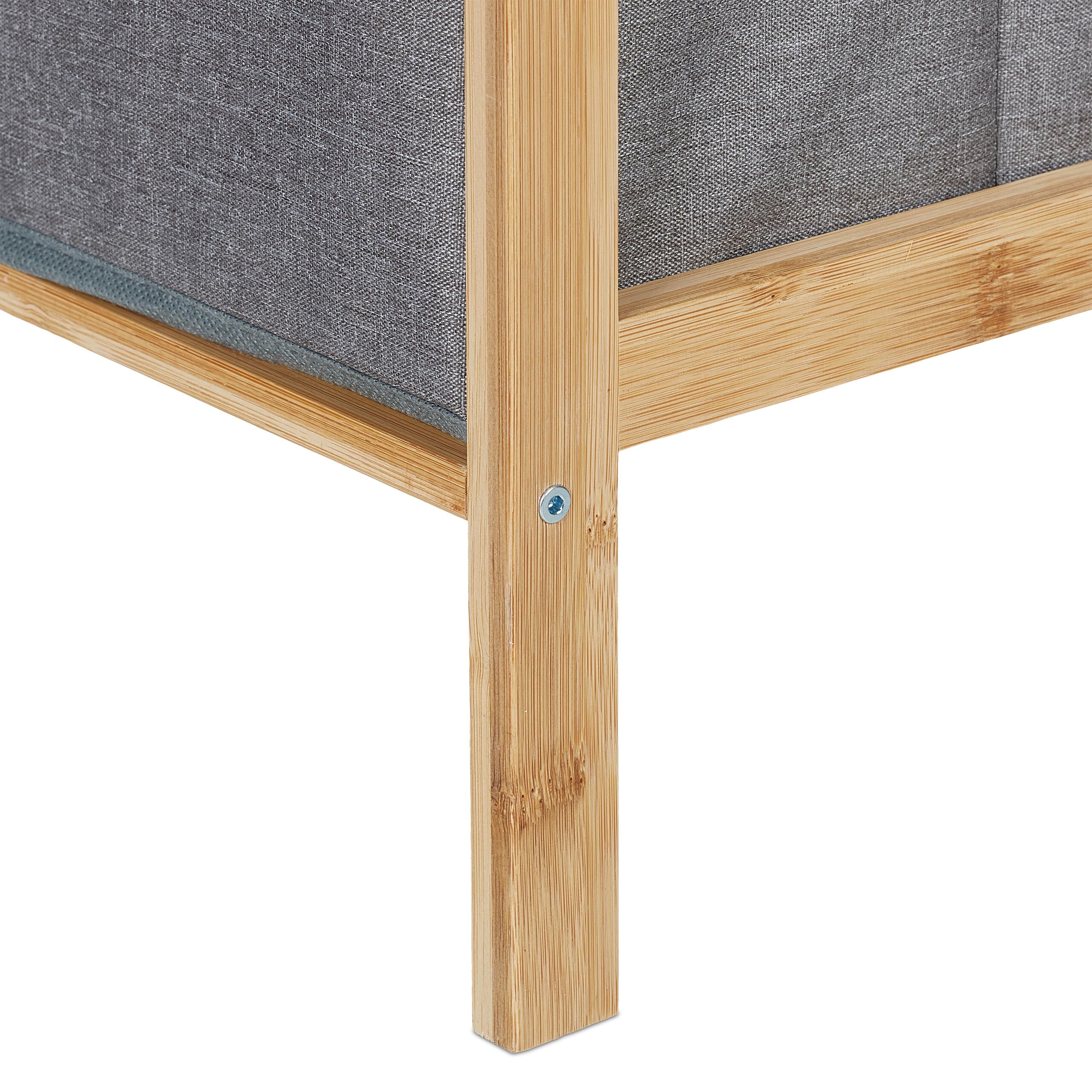 Relaxdays Scaffale Portabiancheria, Mobiletto da Bagno in bambù con 2 Sacchi Rimovibili, 76 x 43 x 27 cm, Marrone Grigio