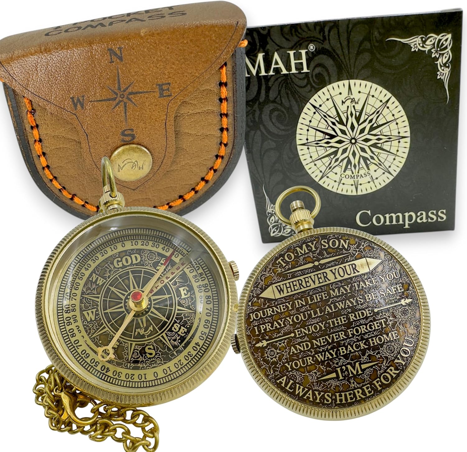 Brass Compass Gift – to My Son Never Forget That I Love You, Sentimental Keepsake Gift from Mom Dad & Grandparents for Graduation, Baptism, Confirmation, Communion, Birthday, Back to School Best Gift