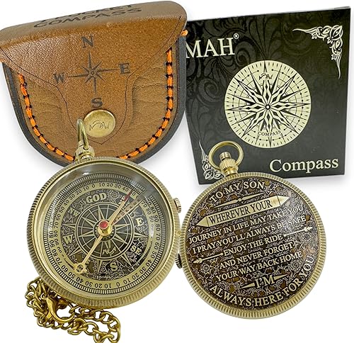 Miniatura 10 de Brass Compass Gift – to My Son Never Forget That I Love You, Sentimental Keepsake Gift from Mom Dad & Grandparents for Graduation, Baptism,