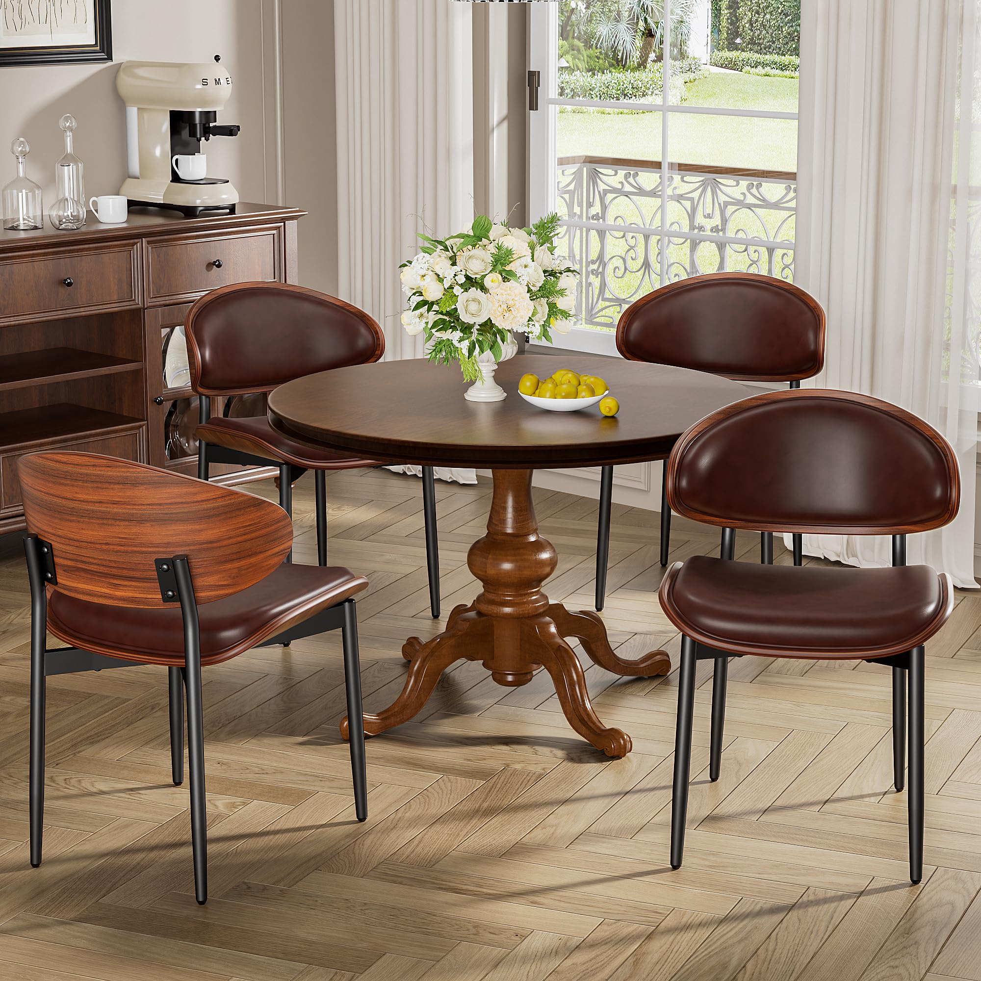 YaFiti Dining Chairs Set of 4, Mid Century Modern PU Leather Kitchen Chairs