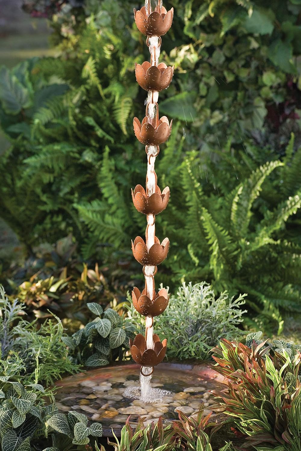Ancient Graffiti Lily Cup Rain Chain, Copper Plated