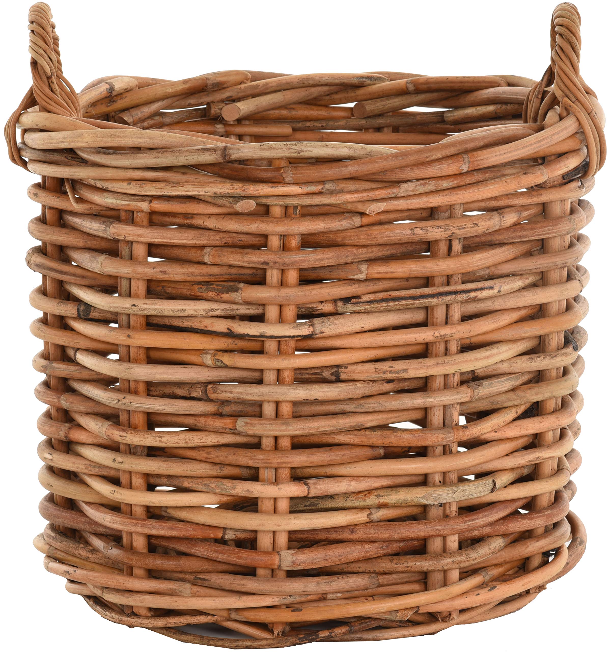 Grand panier à plantes en rotin naturel XXL avec poignées - Panier décoratif pour plantes de jardin (rond, moyen)