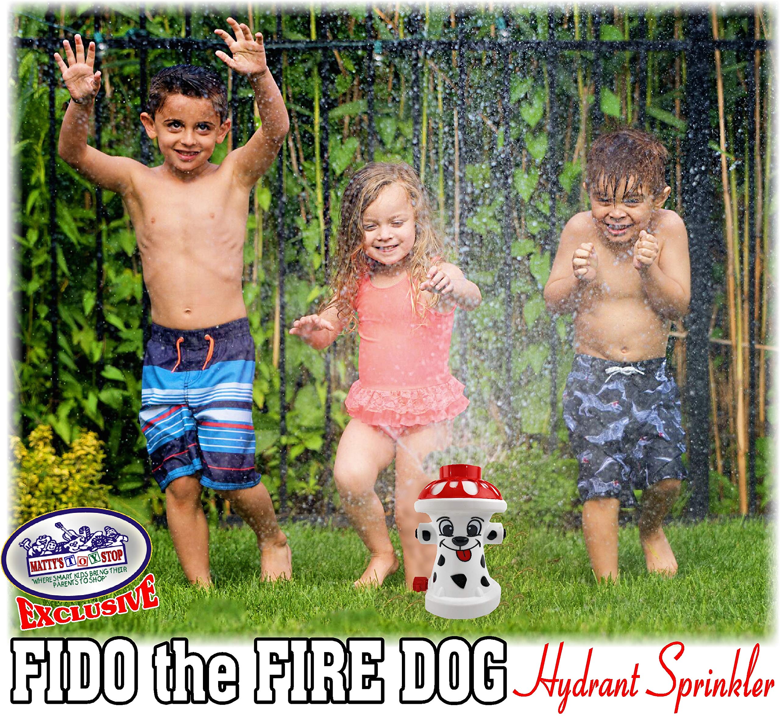 Matty's Toy Stop FIDO The FIRE Dog Hydrant Water Sprinkler for Kids, Attaches to Standard Garden Hose & Sprays Up to 10 Feet High & 16 Feet Wide, Measures 10.75