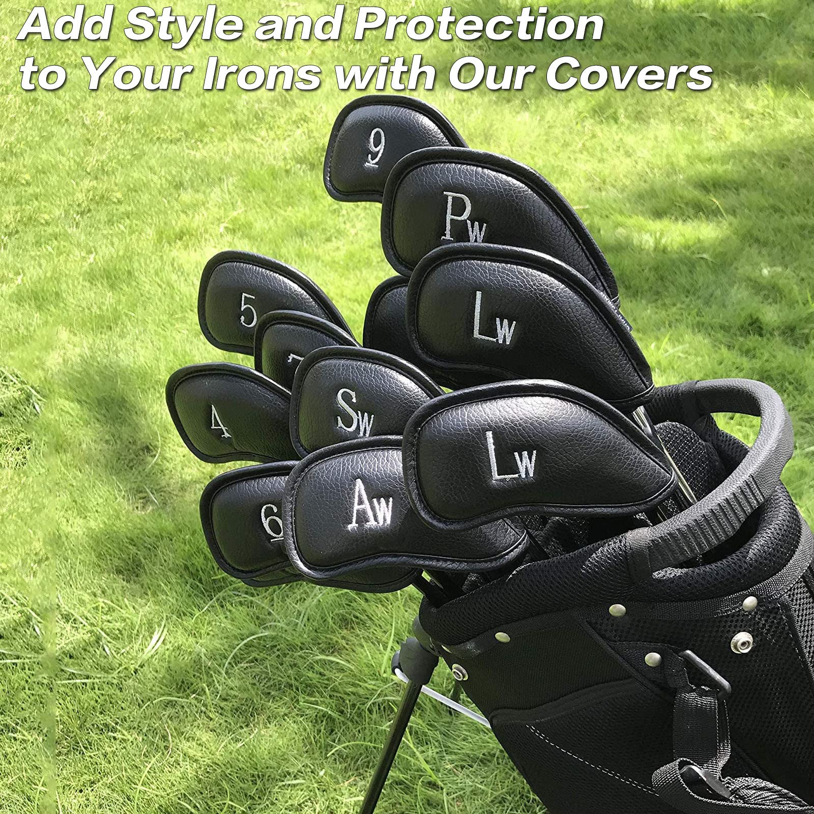 Golf Schlägerhauben Eisen Golfschläger Schlägerkopfhüllen Wert 12 Stück Set, Iron Club Head Covers Schwarz Blau Rot mit Gedruckter Nummer, Kunstleder Golfschlägerhaube Headcover