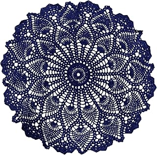 BIBITIME 16 to 17.5 inches Lace Placemats Table Doilies Round Handmade Crochet Doily Kitchen Coffee Cup Mug Mats Dinner Place Mats (1PC, Deep Blue)
