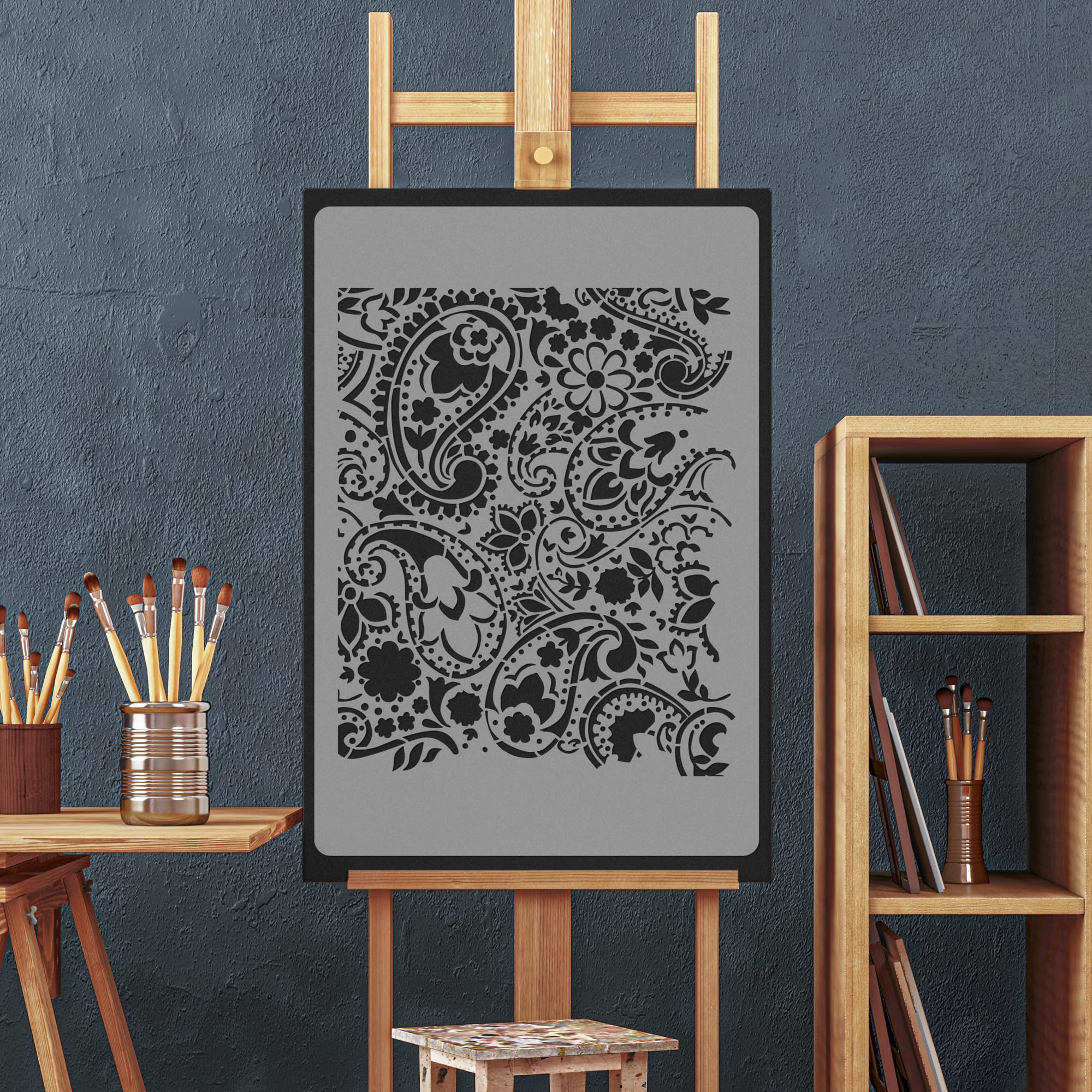 NAKLEO Plantillas para Pintar Paredes Grandes 59x95cm, Floral Paisley Turco Oriental Patrón, Stencil Plástico y Reutilizable, Geométrico Papel Pintado, Dibujo Manualidades DIY Casa Decoración