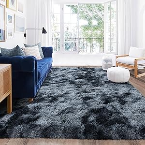 Rugs for Living Room 9x12, Soft Shaggy Modern Shag Area Rug for Bedroom, Upgrade Non-Slip Plush Fluffy Carpet for Kids Boys Girls Room Home Decor Aesthetic, Blue Grey