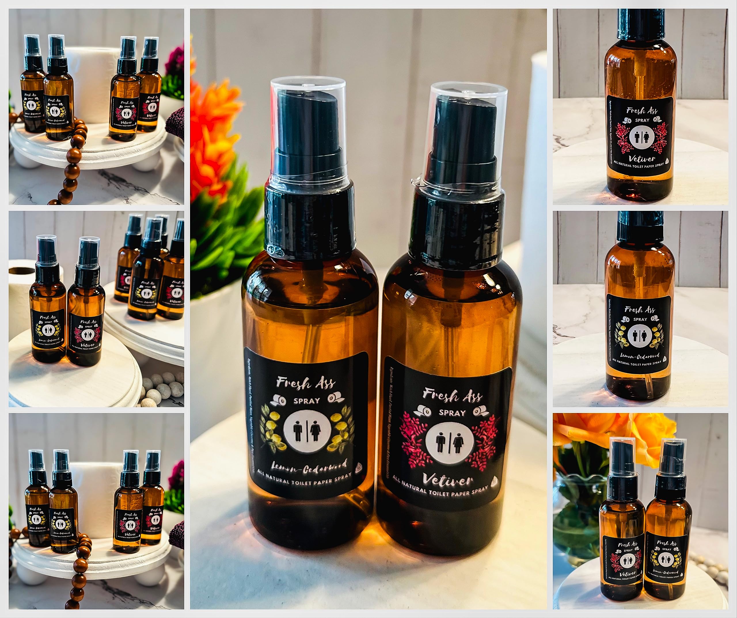 Toilet Paper Spray for Wiping- Set of 2 Travel Size Natural Vetiver & Lemon-Cedarwood- 2 oz Bottles- After You Go Spray- Natural Ingredients- Bundle