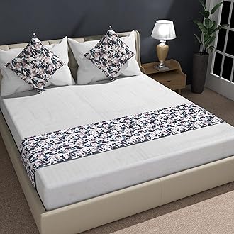 Shri Anand Creations Digital Print Super Soft Fabric Bed Runner Scarf with Matching Cushion Covers/Slipcover Mattress Protector/Bed Linen Scarf/Decorative Set for Bedrooms/Hotel Rooms (Design-2)