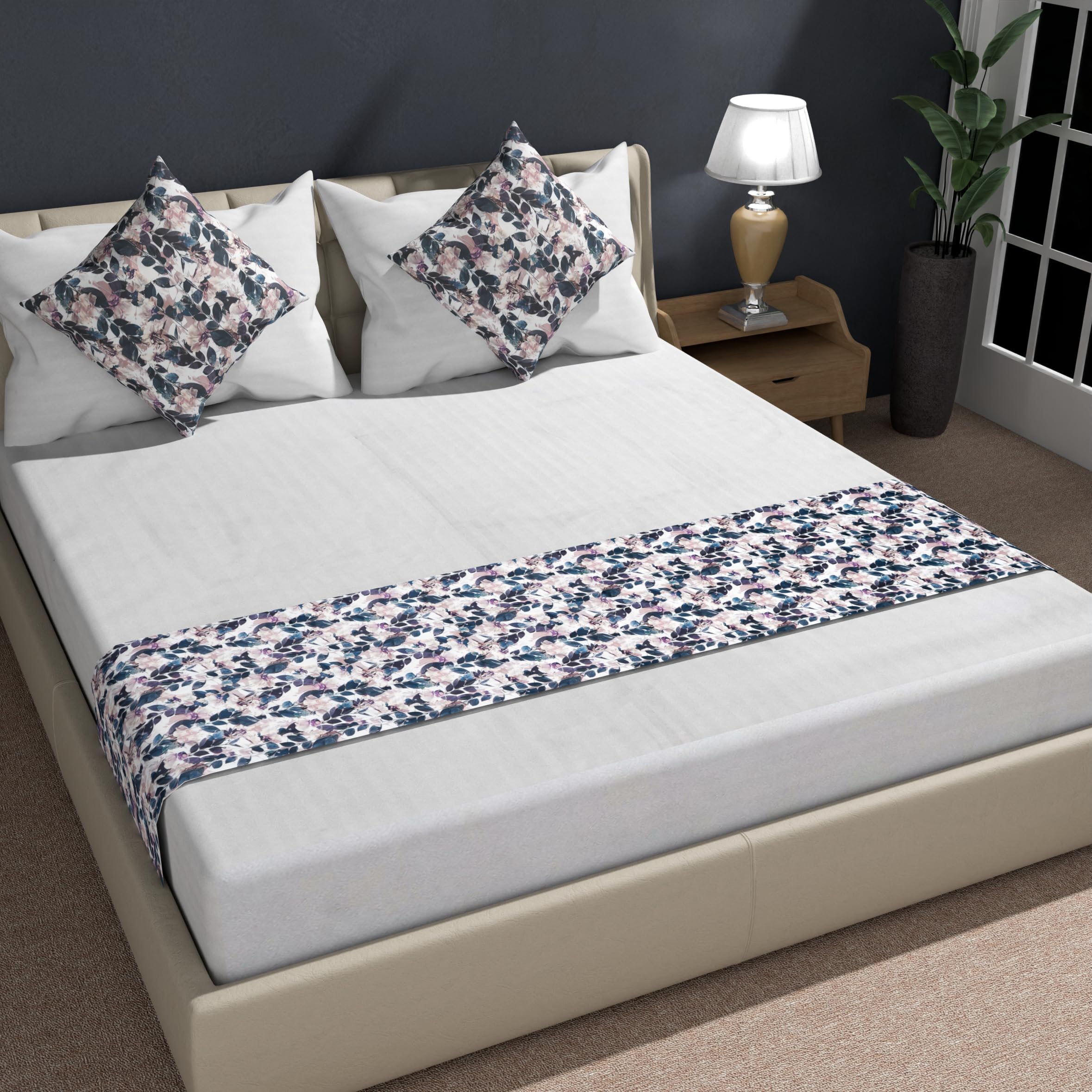 Shri Anand Creations Digital Print Super Soft Fabric Bed Runner Scarf with Matching Cushion Covers/Slipcover Mattress Protector/Bed Linen Scarf/Decorative Set for Bedrooms/Hotel Rooms (Design-2)