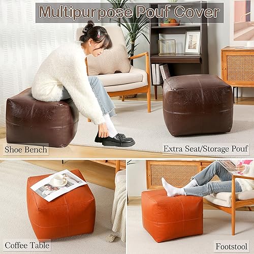 Miniatura 6 de Camkinger Puf otomano con almacenamiento para sala de estar sin relleno, 20 x 20 x 16 pulgadas, fundas de puf cuadradas, puf otomano de piel