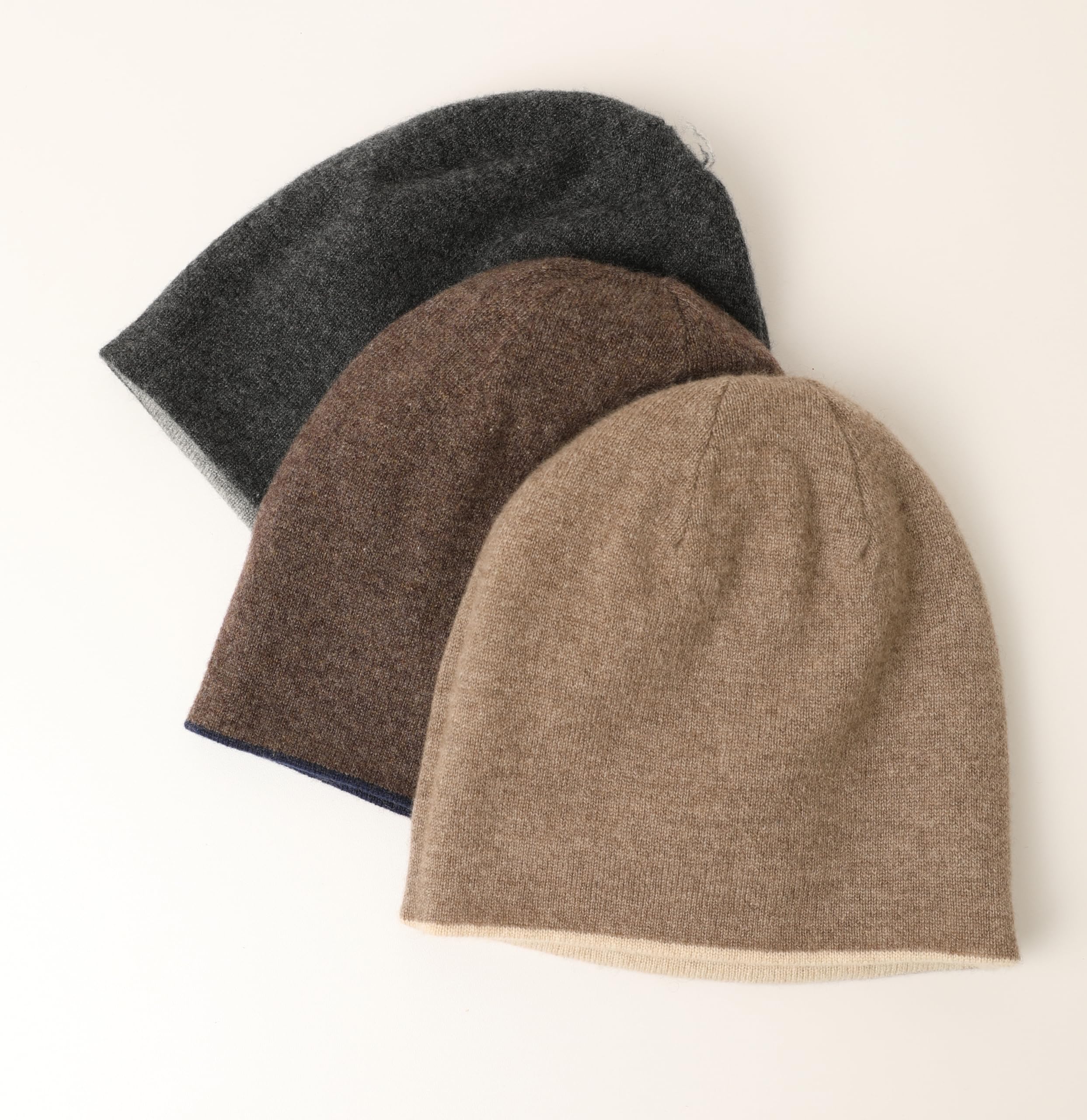 Berretto Invernale Reversibile a 2 Strati 100% Cashmere Berretto a 2 Colori da Donna