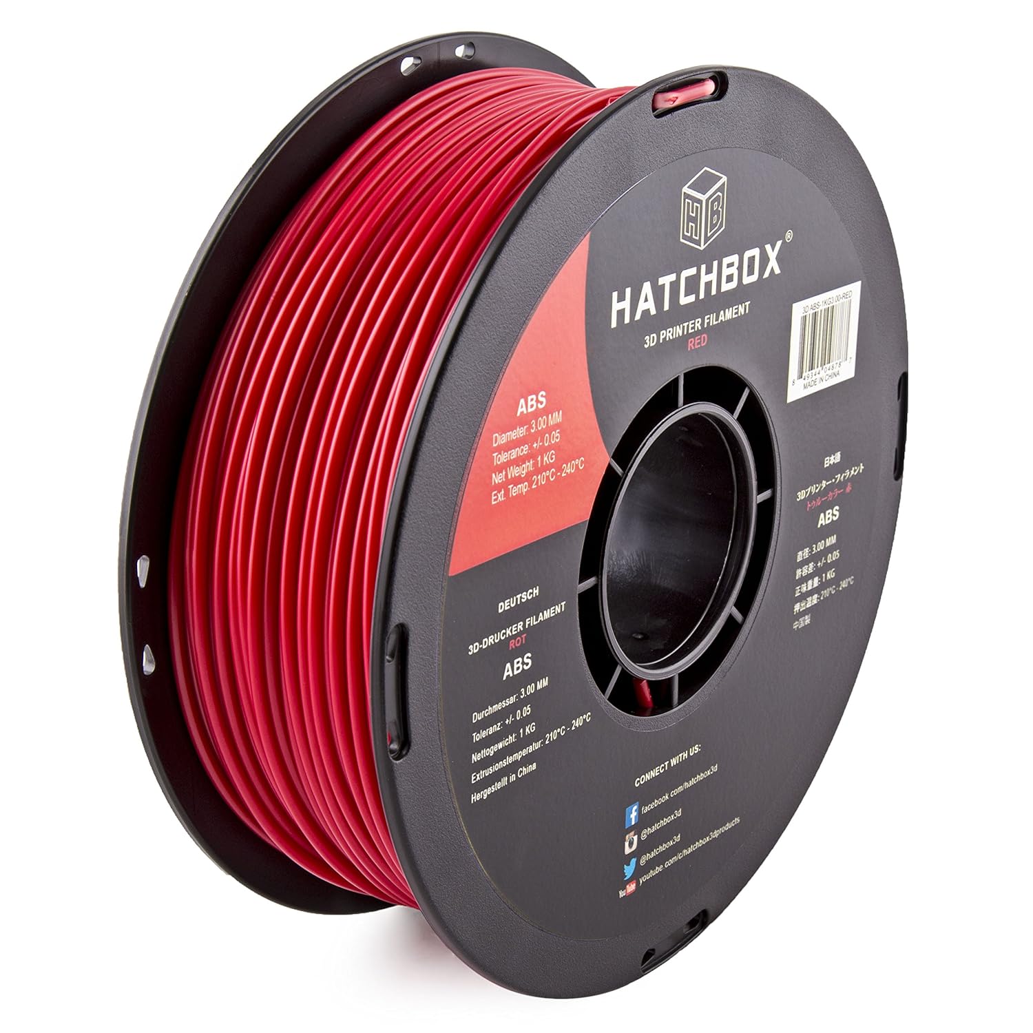 HATCHBOX ABS 3D Printer Filament, Dimensional Accuracy +/ 0.05 mm, 1