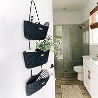 Vista 6 de OrganiHaus Cestas colgantes de pared negras para almacenamiento Cestas colgantes para organizar el baño Almacenamiento detrás de la puerta